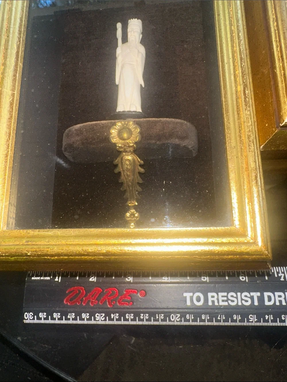 Gold Framed Wall Art Pair with Ivory Statues